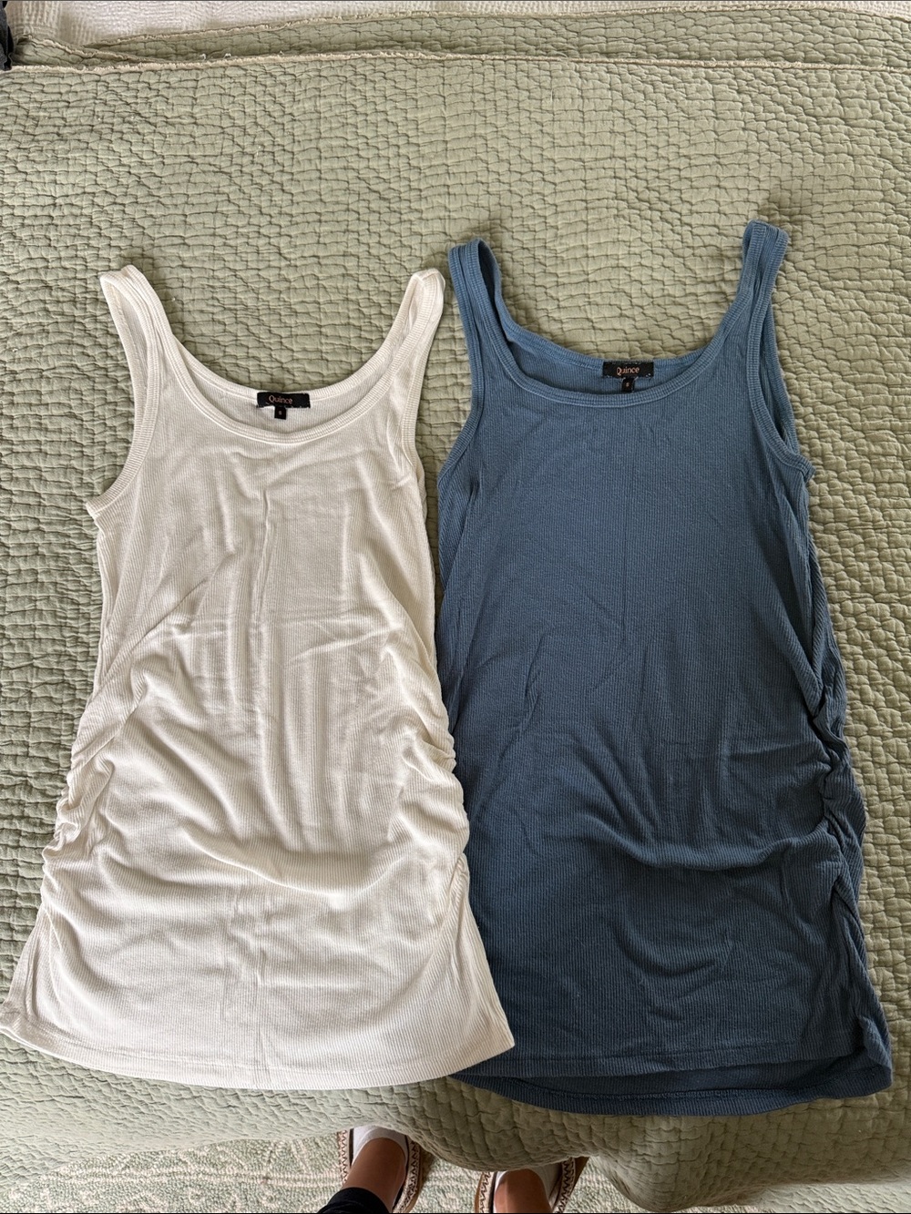 Quince Scoop Neck Tank Tops — White and Blue maternity. Size small